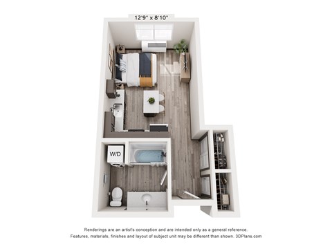 Floor plan for studio, 1 bath, 382 sqft